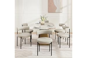 Forsalund Faux Leather Dining Chairs Set of 6, Upholstered Kitchen and Dining Room Chairs, Mid-Century Modern Dining Chairs with Round Back and Black Metal Legs, Vegan Leather, Grey