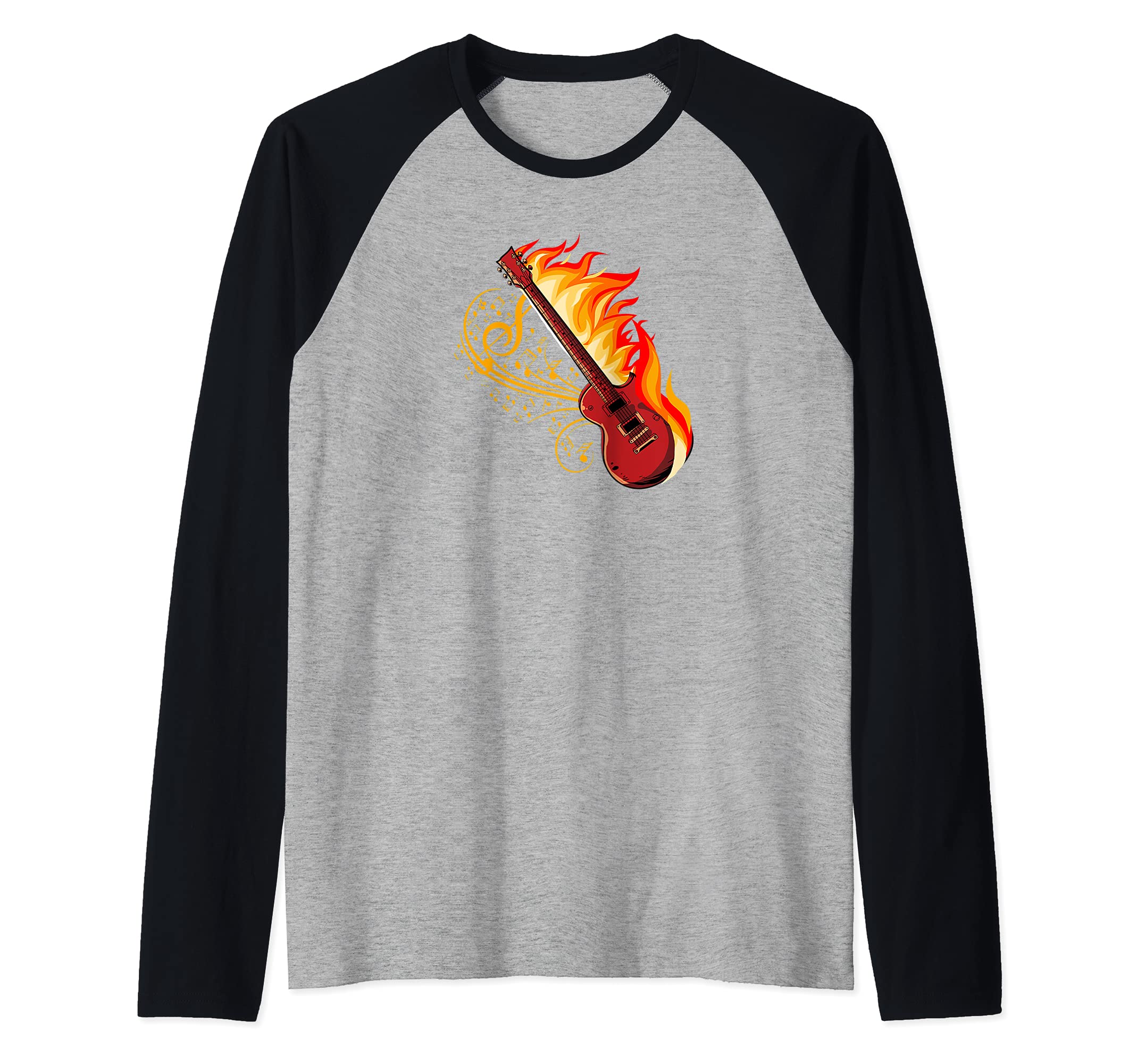 Electric Guitar Musician - E-Guitar Flames Rock Guitarist Raglan Baseball Tee
