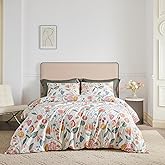 YuHeGuoJi Fruit Pattern Duvet Cover Queen 100% Egyptian Cotton 3 Pcs Set 1 Fall Winter Red Floral Duvet Cover with Zipper Ties 2 Pillowcases Orange Pumpkin Botanical Bedding Set Soft