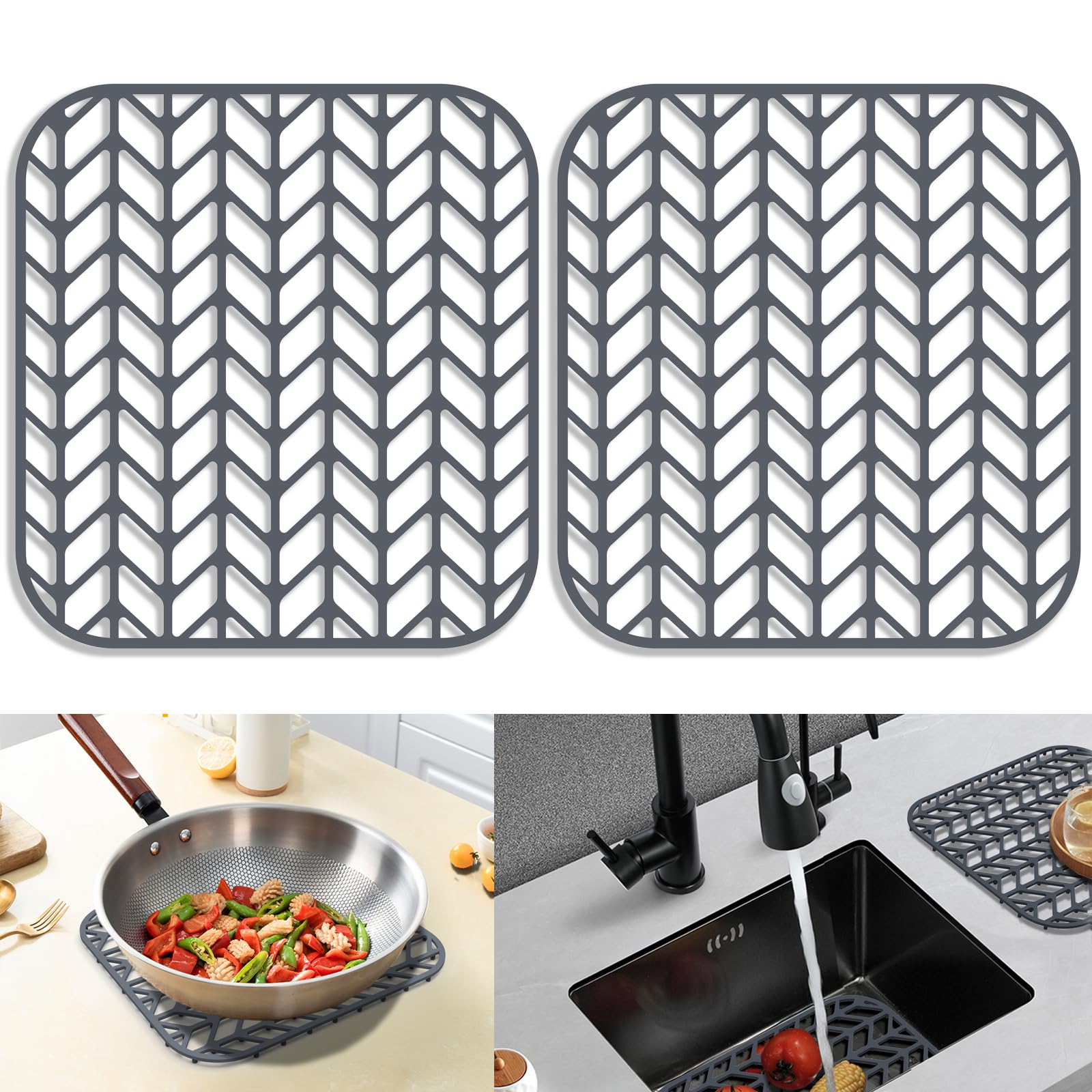 Photo 1 of Sink Protectors for Kitchen Sink 12" & 13" 16" 18" 19" 24" 26" 28" 29", Silicone Kitchen Sink mats Protector for Bottom of Farmhouse Sink(12.25"X11.5"Gray 2PCS)