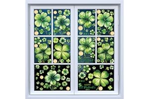 AOWDIAO 10 Sheets Shamrock Window Clings St. Patrick's Day Decorations 101 Pcs Good Luck Shamrock Doubled Sided Window Stickers for Glass