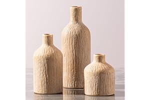 VANSELIA Ceramic Vase Home Table Decor - Gold Flower Vase Set of 3 Living Room Kitchen Decorations Farmhouse Modern Rustic Vases Decorative Centerpiece for Shelf Bedroom Office Bathroom Dining Coffee Desk