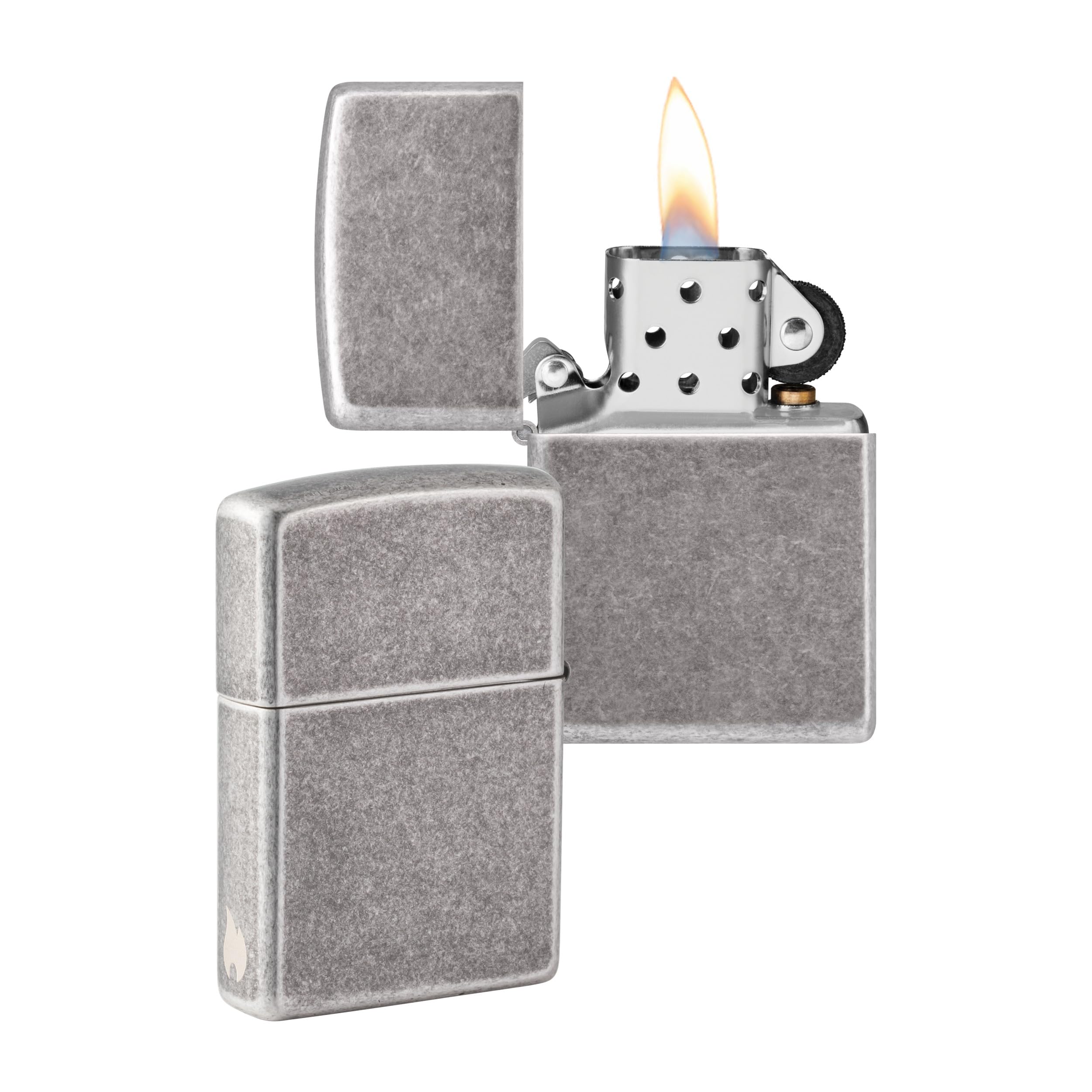 Zippo Windproof Lighter - Flame Design - Antique Silver - Refillable - Reusable - Windproof - Gift Box - Metal - Made in USA - Amazon Exclusive