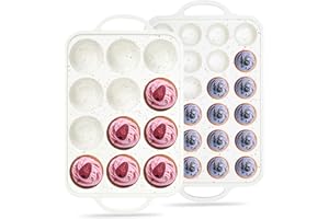 AOTASO Regular 12 Cup and Mini 24 Cup Nonstick Cupcake Pan Set Silicone Muffin Pan for Baking Silicone Cupcake Mold with Metal Reinforced Frame BPA Free (2 Pcs, Cream)