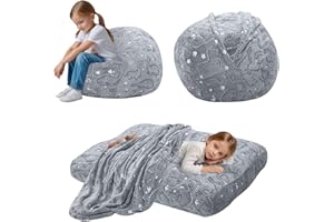 COMAX Bean Bag Chair for Kids, Toddler BeanBag Bed Dinosaur, Convertible Children Bean Chair to Floor Mattress with Filler, Stuffed Child Sofa Couch for Girl Boy Sleeping, Grey Dino
