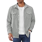 Cotrasen Men's Corduroy Shirt Jacket Button Down Long Sleeve Ribbed Shacket Lightweight Overshirt with Flap Pockets