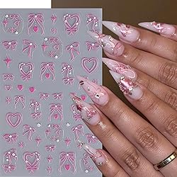5Pcs Bow Nail Sticker French Heart Nail Decals 3D