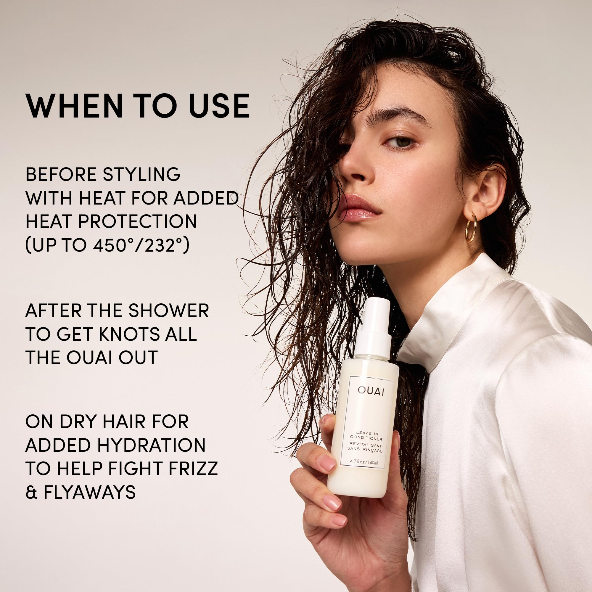 OUAI Leave In Conditioner & Heat Protectant Spray - Prime Hair for Style, Smooth Flyaways, Add Shine and Use as Detangling Spray - No Parabens, Sulfates or Phthalates (4.7 oz)