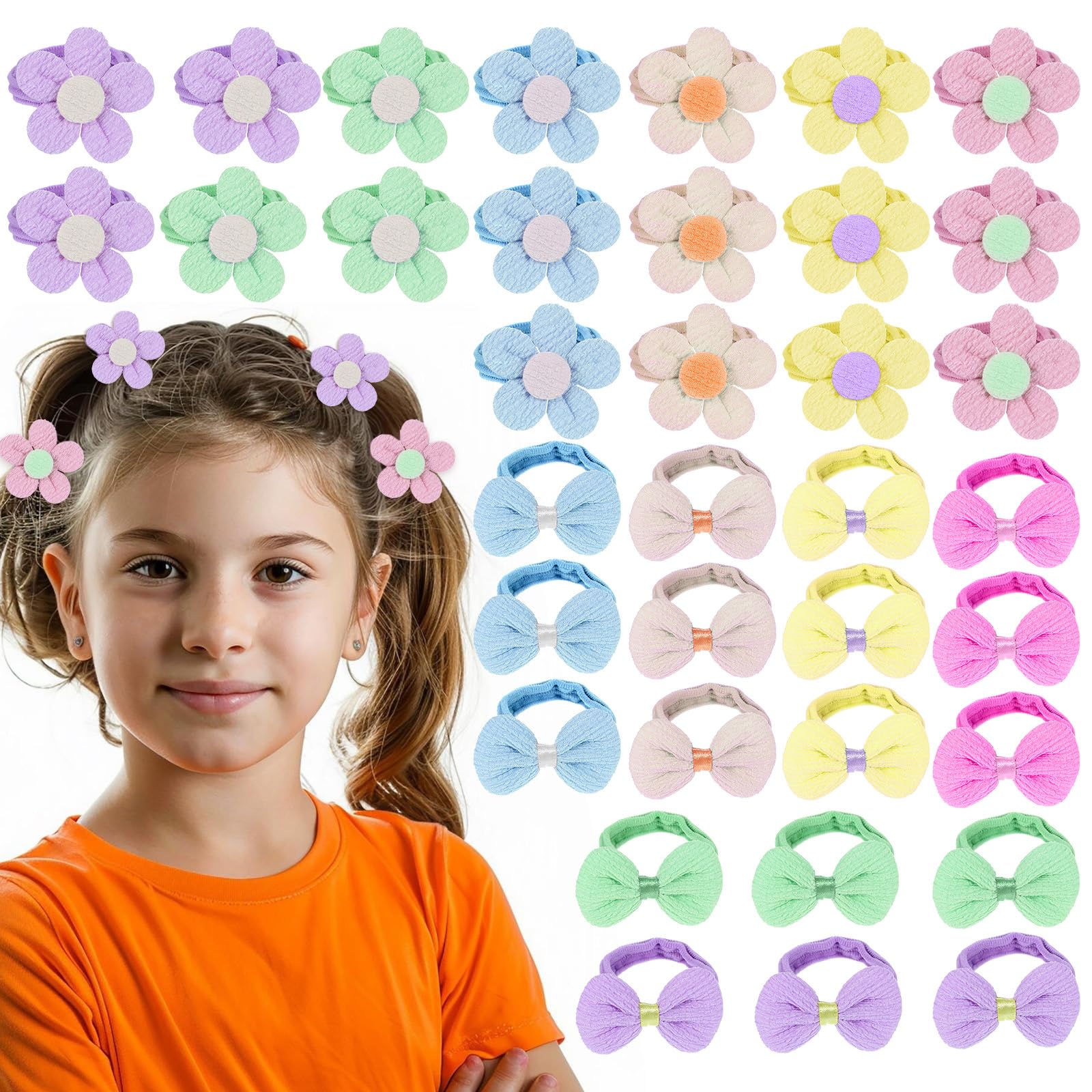36 Pcs Baby Hair Ties for Little Girls, Cute Flower bobbles Elastic Scrunchies, Toddler Hair Ties baby bobbles No Damage Hair Accessories for Baby Girls Newborn Infants Little Girl (Candy Colors)