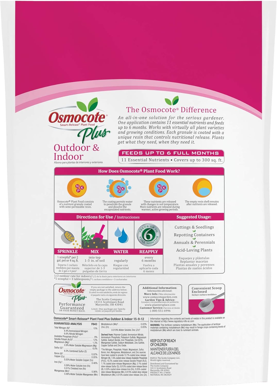 Osmocote 274850 Smart-Release Plant Food Plus Outdoor & Indoor, 8 lbs : Fertilizers : Garden & Outdoor