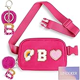 Lingdeer Personalized Belt Bag with Keychain, Fanny Pack for Girls Women, Initial Birthday Gifts for Teen Girls Mom Crossbody Bag Small Waist Packs Travel Essential Preppy Gifts (Hot Pink B)