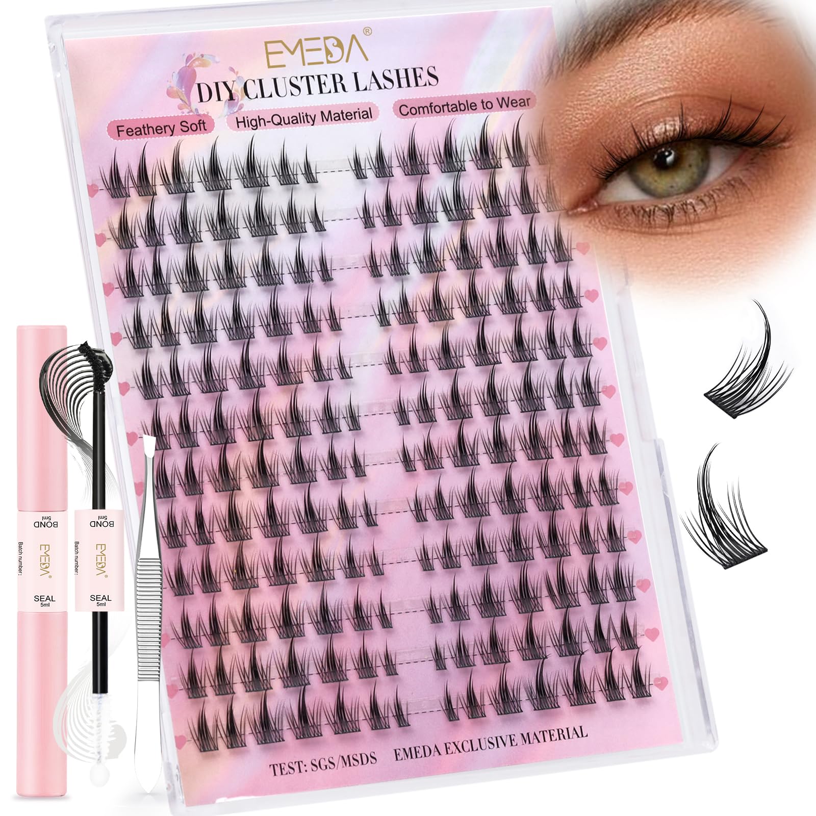 EMEDA Manga Lash Clusters Kit, Individual Lashes Wispy & Natural Cluster Lashes with Bond and Seal Tweezers, Soft Thin Band Anime False Eyelashes 10mm - 13mm Mix (Moonlight) โ image 1