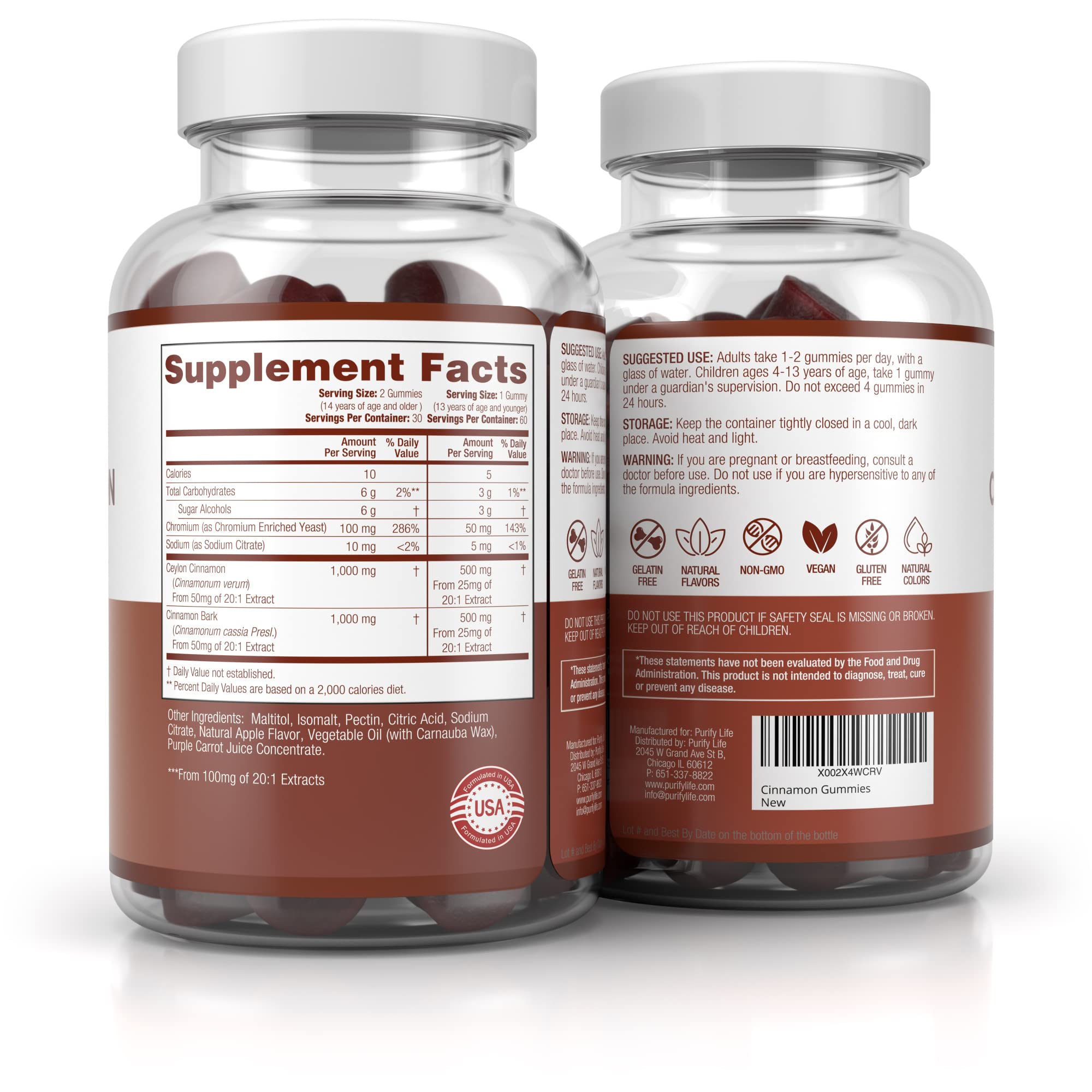 Sugar-Free Ceylon Cinnamon Gummies (2,000mg/Serving) Joint Pain Support Supplement for Brain Health, Vegan, Gluten-Free, Replace Ceylon Cinnamon Capsules, Pills, Powder, Extract (60 Chews)