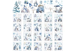 Moinchore 20 Sheets Winter Rub on Transfers for Crafts and Furniture Blue Snowman Snowflake Rub on Transfer Stickers Winter Wonderland Holiday Decals Rub on Transfer for Wood Paper DIY, 5.9 x 5.9 Inch