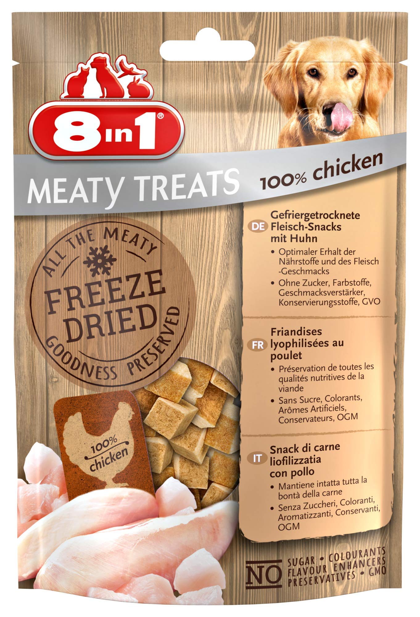 8in1 Meaty Treats Freeze-dried dog treats from chicken, 100% meat, grain-free and without sugar , 50g (1 pack)