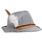 Skeleteen German Oktoberfest Alpine Fedora - Bavarian Swiss Traditional Trachten Felt Costume Hat with Feather for Kids and Adults Grey