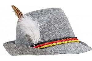 Skeleteen German Oktoberfest Alpine Fedora - Bavarian Swiss Traditional Trachten Felt Costume Hat with Feather for Kids and Adults Grey