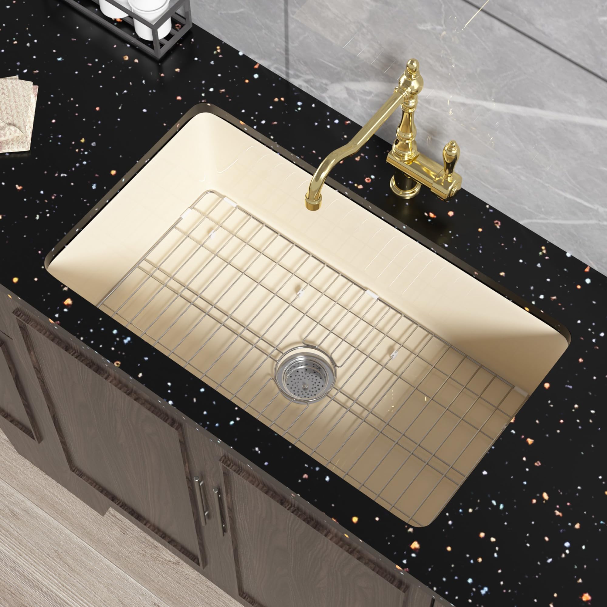 Photo 1 of ***FACTORY SEALED***
Miuara Fireclay Undermount Kitchen Sink 32 Inch Bone Color - Large Topmount Drop In Sink 32"x19"x10", Dual Mount Heavy Duty Deep Single Bowl, w 2 Custom Accessories, for Kitchen & Island