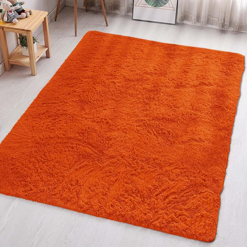 Aspire Homeware Rust Area Rug 80x150cm Non Slip Thick Pile Fluffy Shaggy