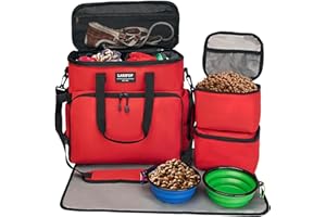 LARIPOP Dog Travel Bag,Weekend Pet Travel bag Set for Dog and Cat,Airline Approved Tote Multi-Function Bags for Traveling,Include 2 Collapsible Bowls,2 Food Storage Containers,1 Feeding Mat,Red