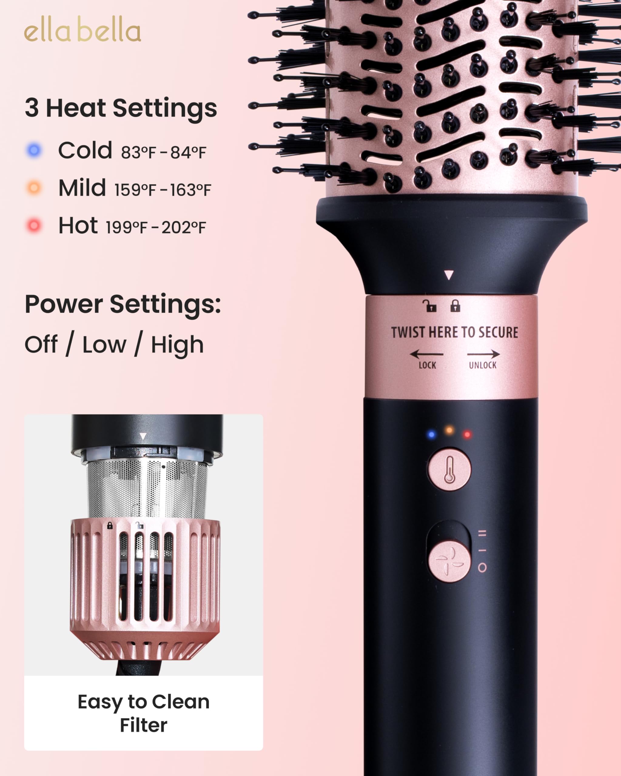 ELLA BELLA® 6 in 1 Professional Hot Air Styler • Powerful Hair Dryer & Straightener Set • Styling Without Heat Damage • Fast Drying Curling Volumizing Straightening • Includes Protective Travel Case