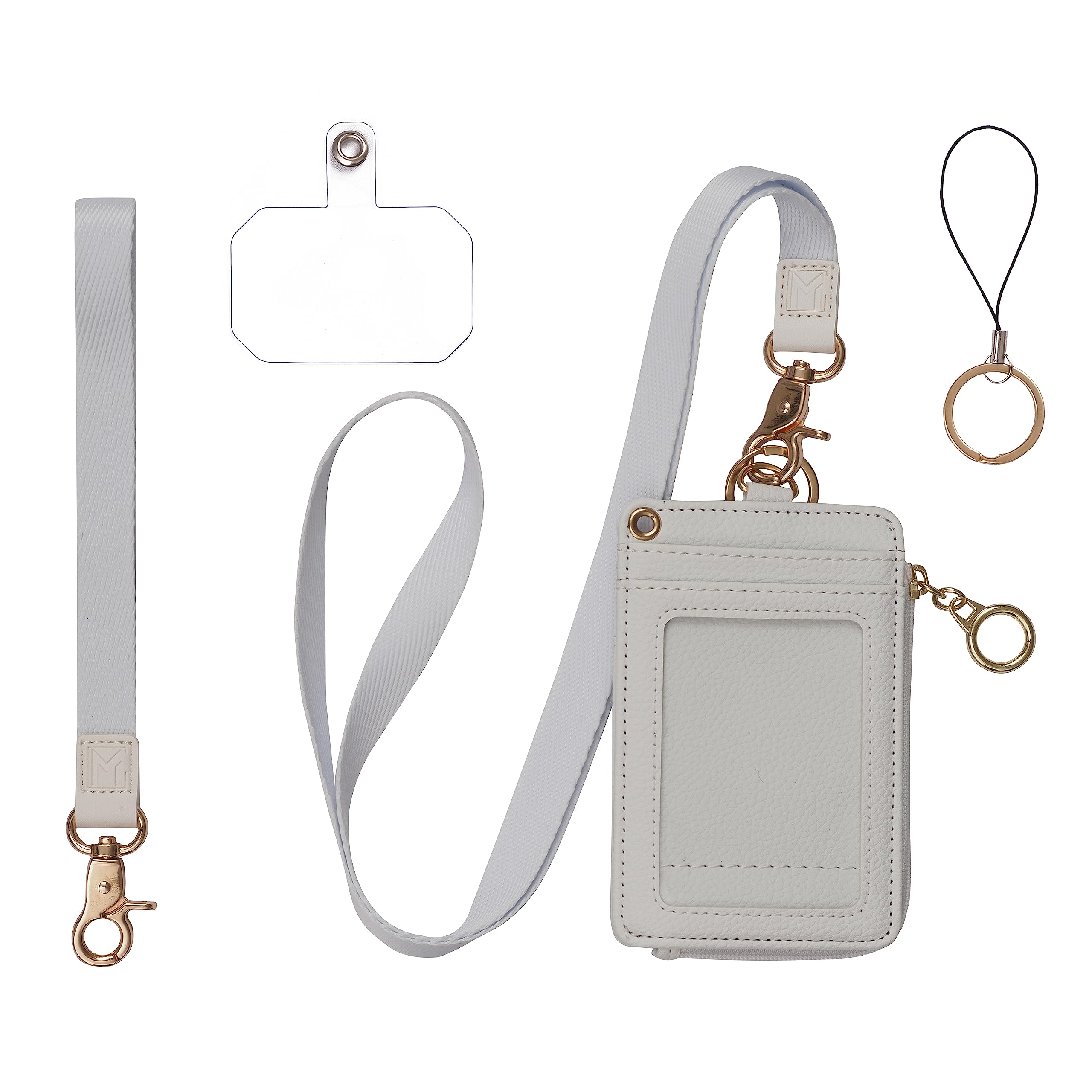 Photo 1 of *WHITE* MONDO DESIGNS 2-in-1 ID Badge Holder & Lanyard Wallet - Multi-Use Womens Small Wallet with Removable Wristlet & Neck Lanyard, Clear Window, 5 Card Slots, Phone Holder, Ring Keychain - Off White