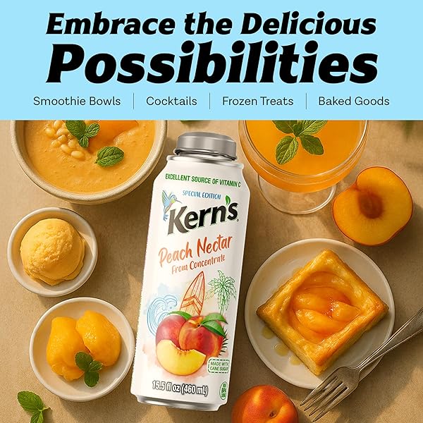 KERN’S PEACH NECTAR LATA BOTELLA – MADE WITH FRESH FRUIT PUREE & PEACH JUICE CONCENTRATE FOR FRUIT SMOOTHIE MIX, COCKTAIL MIXERS & KIDS BEVERAGES – 15.5OZ, 12 PACK RESEALABLE JUICE BOTTLES