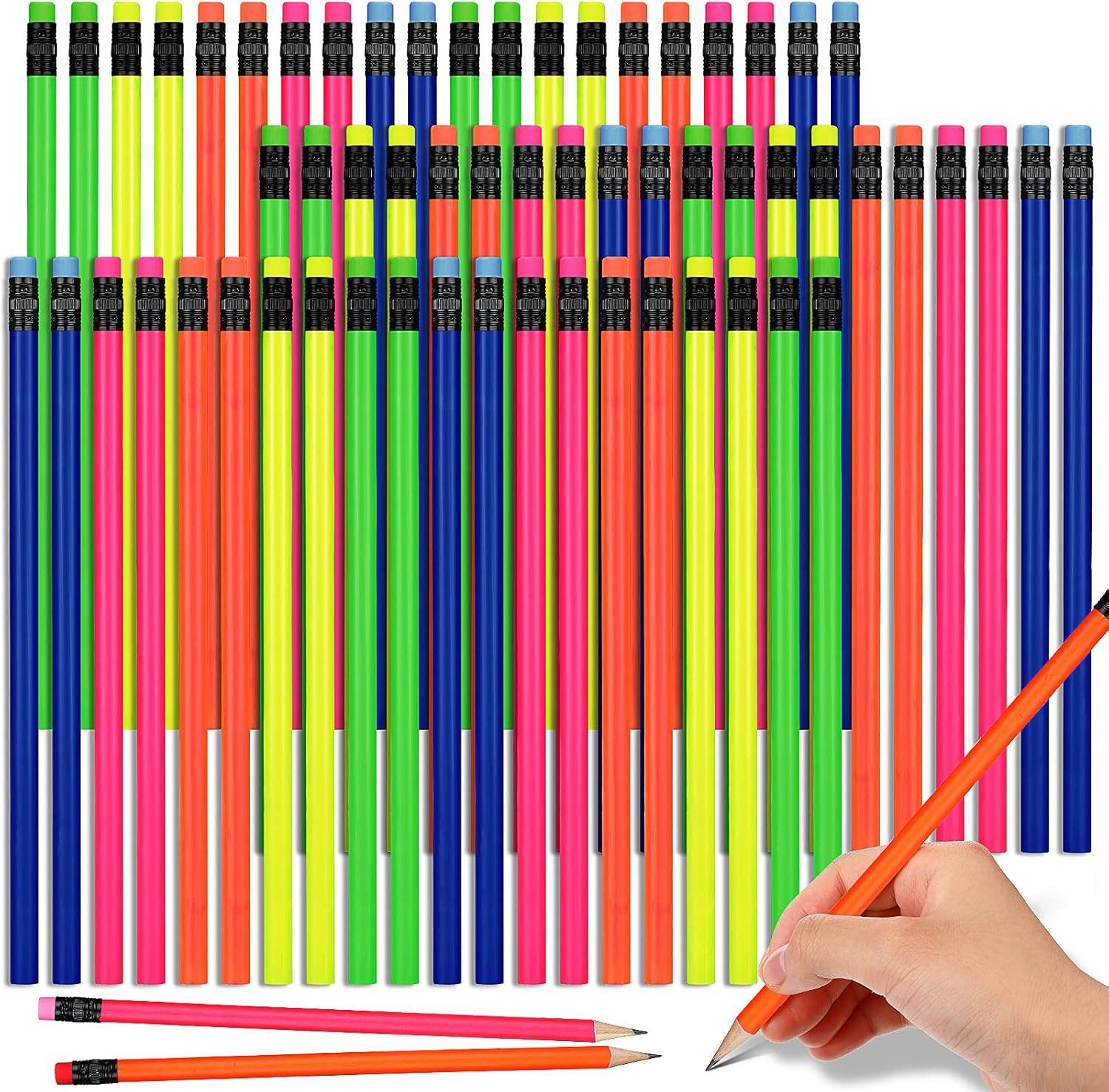 Neon Pencils for Kids HB Wood Pencil with Eraser Fluorescent Colored