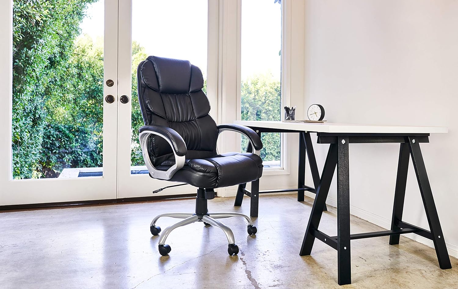 Ergonomic Office Chair Desk Chair Computer Chair with Lumbar Support Arms Executive Rolling Swivel PU Leather Task Chair for Women Adults, Black: Furniture & Decor