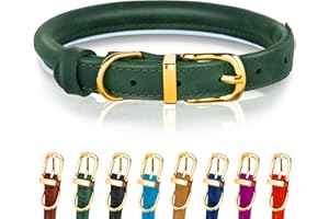 OOPSDOGGY Reflective Rolled Leather Dog Collar for Small Medium Large Dogs Puppy, 8 Colors, 7 Sizes (XS, 8"-11", Green)