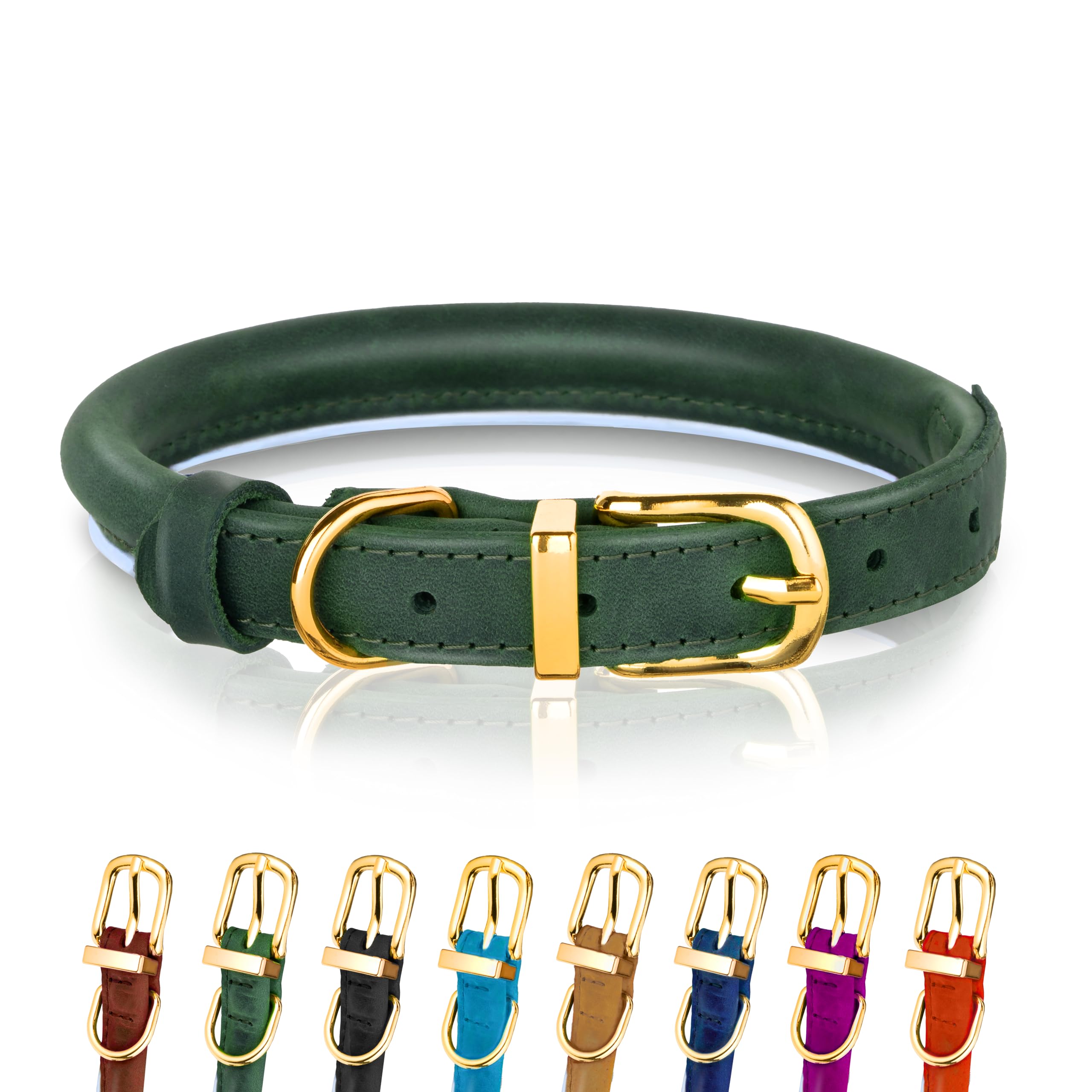 OOPSDOGGY Reflective Rolled Leather Dog Collar for Small Medium Large Dogs Puppy, 8 Colors, 7 Sizes (Green, XXS, 7"-9") โ image 1