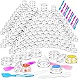 MotBach 100 Pcs 5g Empty Plastic Containers with Clear Lids,Mini Makeup Sample Containers, Small Sample Pot Jars Round Cosmetic Jars with Mini Spatulas for Liquid Sample Powder Creams Lotions