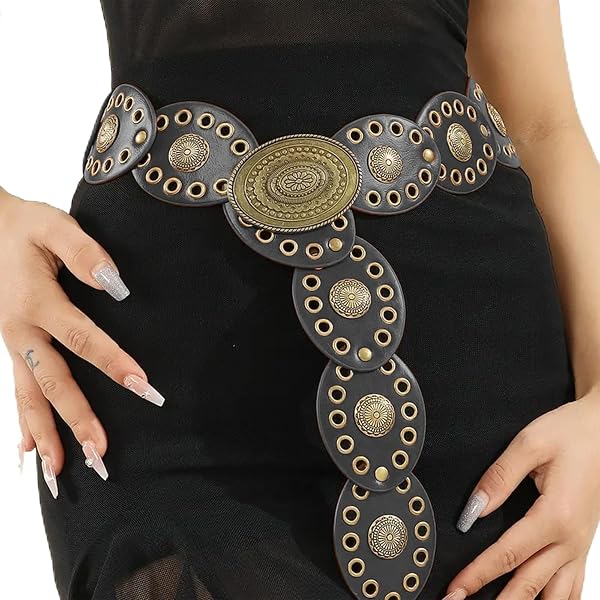 Vintage Western Belt Disc Buckle Cowgirl Chic Adjustable Wide Leather Amazon.com: Womens Wide Western Cowboy Disc Belt Vintage  main image 4
