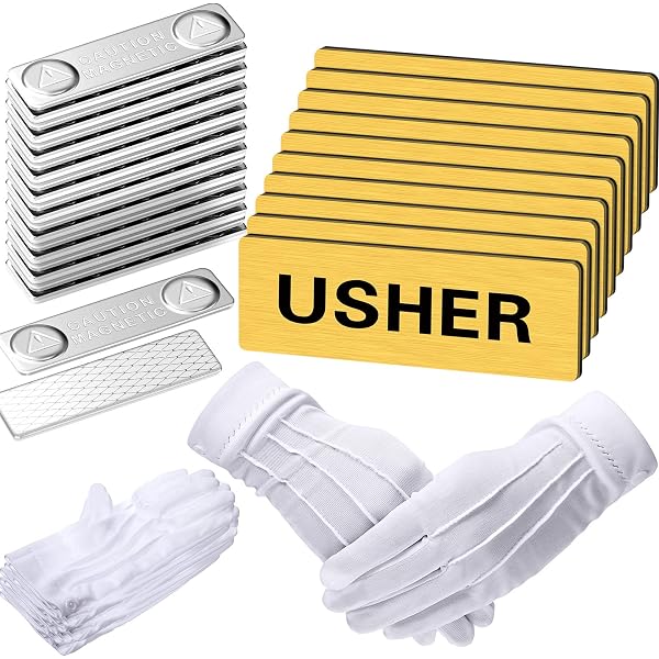 Usher 1x3 Inch Name Tag/Badge With Praying Hands Design - White With Black Text (3 Pack)