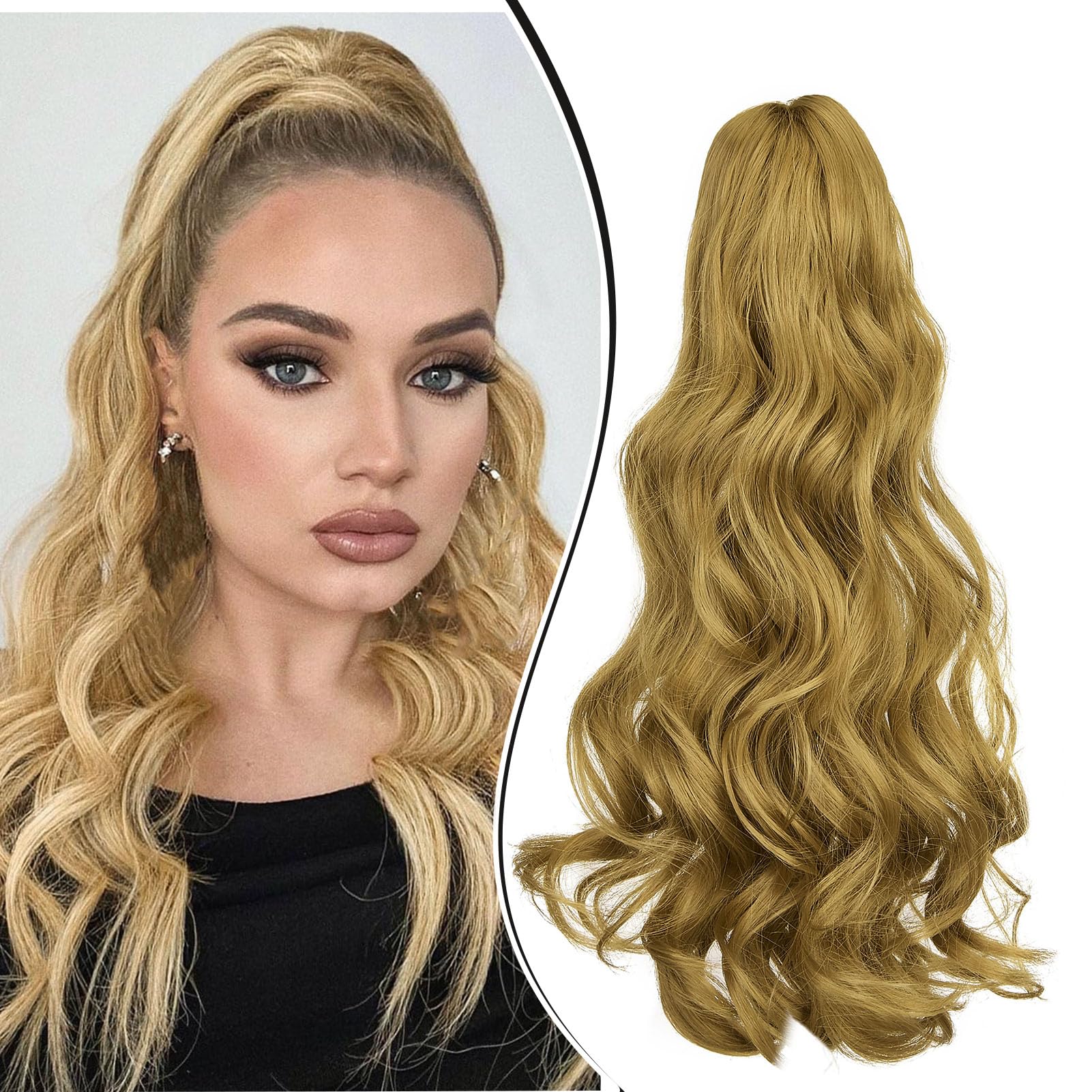 Dcbaboo 18inch Claw Clip in Ponytail Hair Extensions Long Wavy/Curly Synthetic Pony tails Natural Wave One Piece Hairpiece Fake Ponytail for Women, Dark Blonde โ image 1