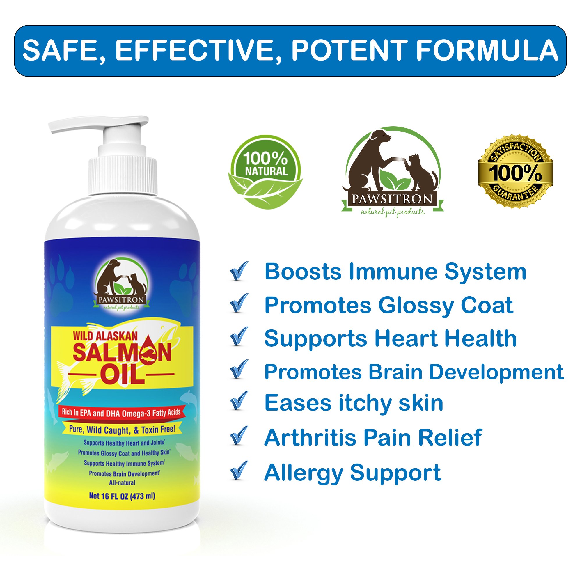 100 Pure Wild Caught Alaskan Salmon Fish Oil for Dogs, Cats Horses