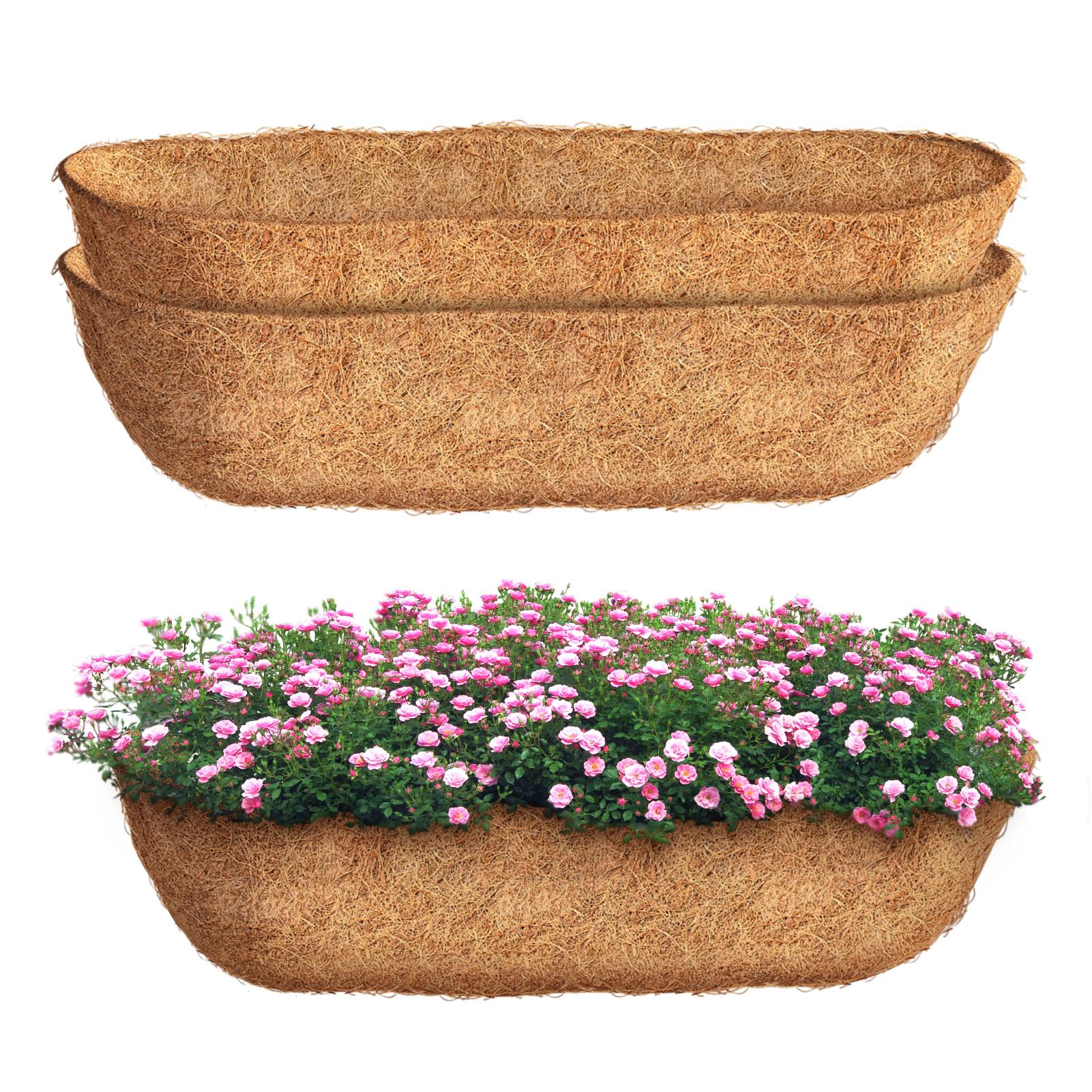 Photo 1 of 30 inch 2 Pack Trough Coco Liners, Natural Coconut Coir Fiber for Wall Basket Planters, Window Box Liners, Garden Planter Baskets, Fence Flower Baskets (2 Pack, 30 inch)