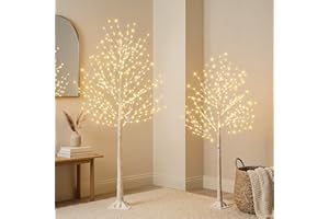 PEIDUO Lighted Birch Tree Set, White Christmas Trees Indoor Outdoor Decorations, 5FT 6FT Prelit Artificial Tree with Timer & 