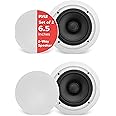 Pyle 6.5” 70v Ceiling Mount Speakers-Pair of 2-Way Midbass Woofer Speaker Transformer 1” Titanium Dome Tweeter Wall Flush Design w/ 65Hz-22kHz Frequency Response&250 Watts Peak-Pyle PDIC60T,White