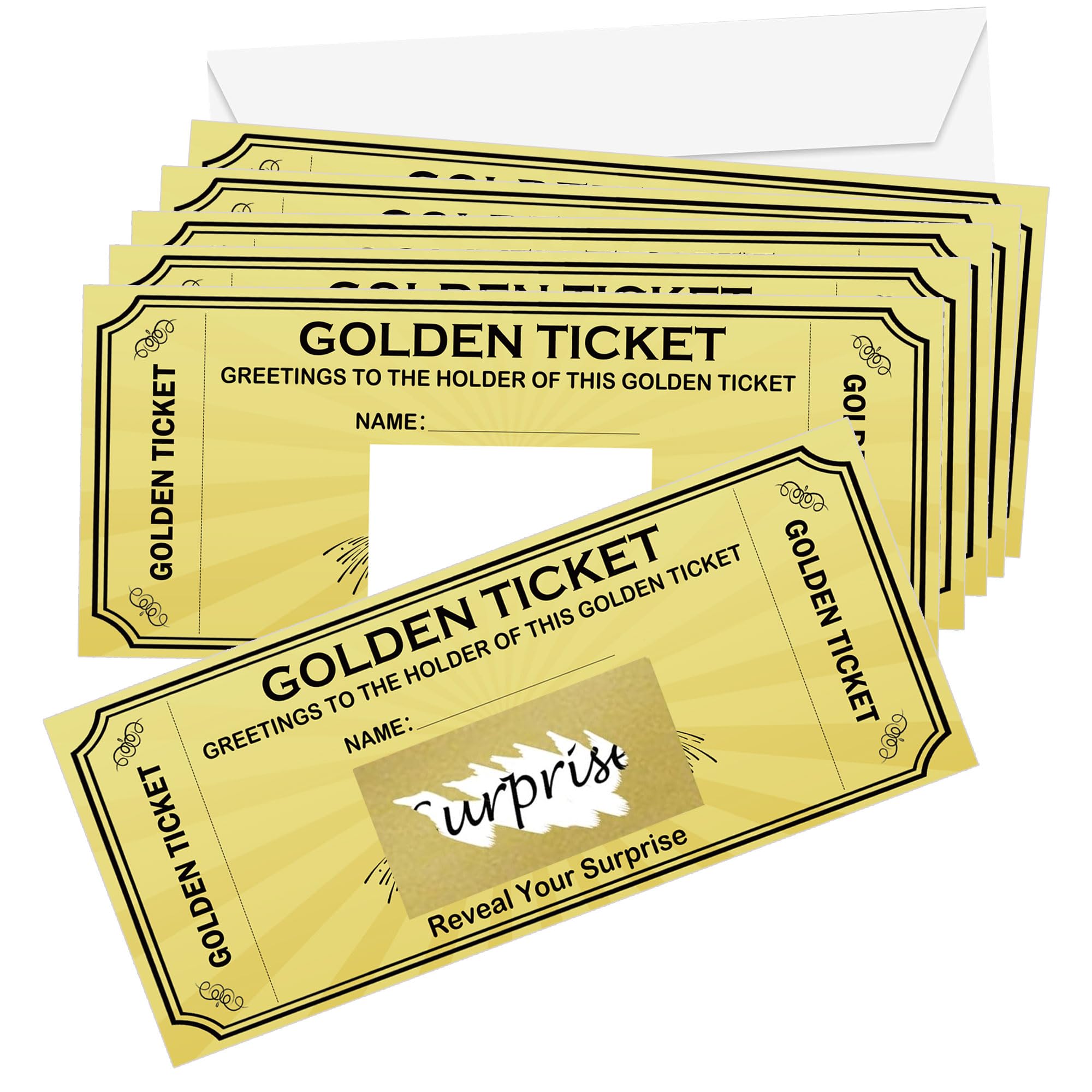 wootile Golden Ticket Scratch Off Cards with Envelope 3.5x8 Inch DIY Make Your Own Golden Ticket Scratch Off Tickets - Gold Tickets Card Gift Card Party Favors Note Cards 10 Pack