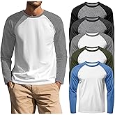 August Alley 5 Pack Men's Long Sleeve T Shirts Crew Neck Baseball Tops Raglan Athletic Casual Tees