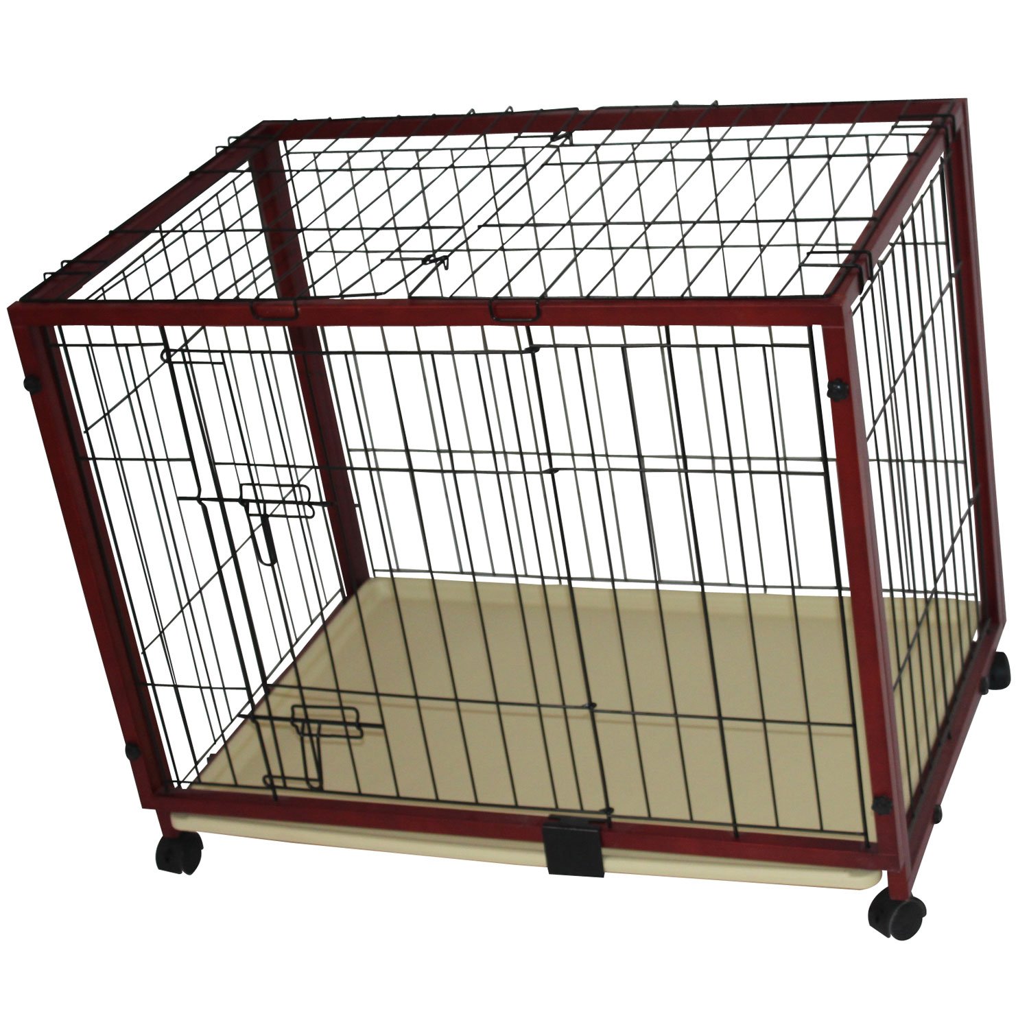 Pawhut 47" x 24" x 28" Portable Wood Pet Dog Crate w