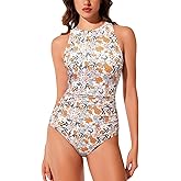 RXRXCOCO Women's Tummy Control One Piece Swimsuit Ruched High Neck Full Coverage 2026 Bathing Suit Swimwear