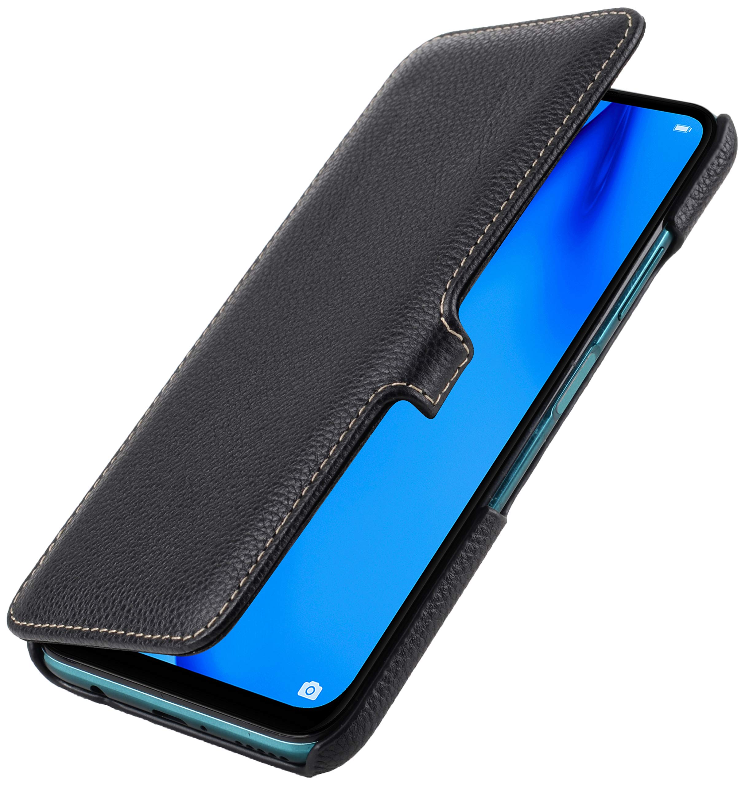 StilGut Book Type Flip Case for Huawei P40 Lite, Genuine Leather Huawei P40 Lite Case with Closure, Black