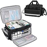 Jaffzora Medical Bag, Medical Equipment Case Empty, Large Home Health Nurse Bag with Shoulder Strap, Medication First Aid Organizer for Therapist, Doctors, Nursing Students (Black)