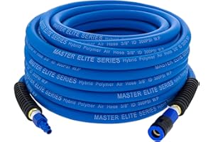 MASTER AIRBRUSH Master Elite Series 50-Foot Hybrid Polymer Air Hose with 1/4" NPT Male Ends - Universal Aluminum Quick Coupler and Plug - HD Lightweight Super Strong & Flexible 3/8" ID - Spray Gun Air Tool Compressor