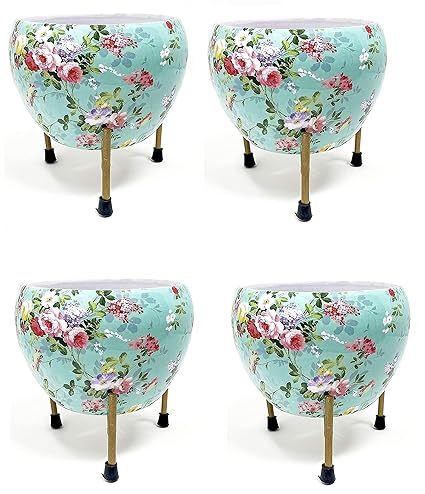 Appeasy Exotic Metal Flower Pots in Round Shape Gamla with Stand Floor Flower Metal Flower Pots for Corner Pot for Home and Gardens Decor Balcony Indoor and Outdoor( 15 cm) Set of 4