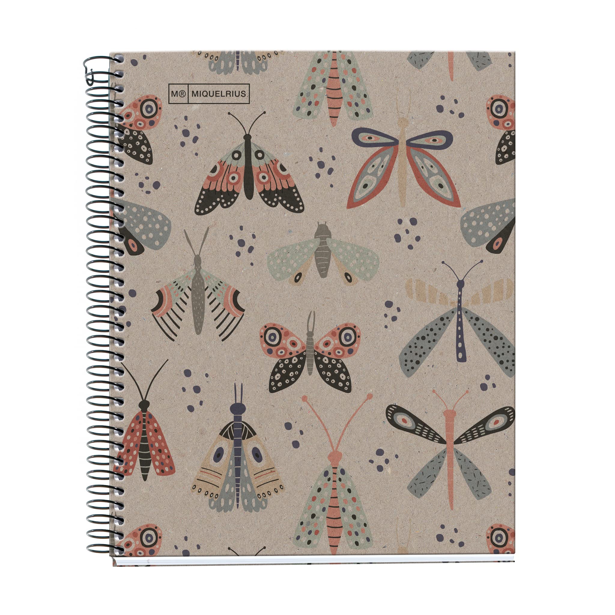 Miquelrius - A5 notebook, 7 mm lined notebook, 80 g/m² 100% recycled paper notebook, recycled notebook with 80 sheets of one color, spiral, ruled notebook, Eco Butterflies