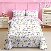Nesker 7 Pcs Comforter Set Queen Size, Colorful Cartoon Bedding for Kids Teen, Cute Boho Rainbow with Fitted Sheet 2 Pillowcases & 2 Shams for Bedroom Bed Decor
