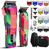 Mensure Professional Hair Clippers for Men, 7500RPM Metal Barber Clippers with Graffiti Design, Zero-Gapped Adjustable Blade, Cordless Clippers Kit with Color Guide Combs & Storage Bag